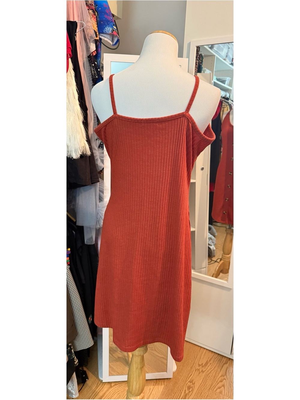 Ardene Rust Ribbed Button-Front Mini Dress Size Large - Picture 4 of 8
